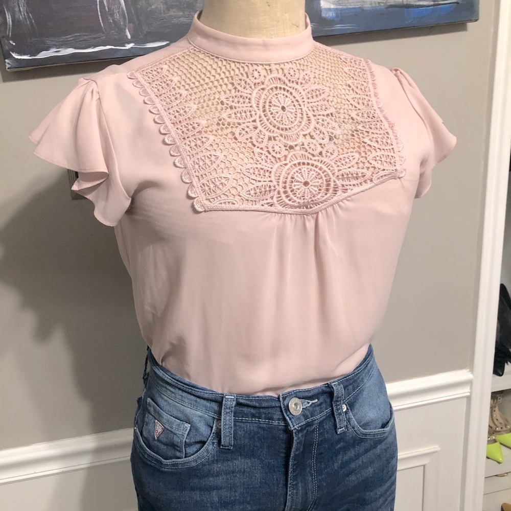 Blush Pink High Neck Lace Blouse